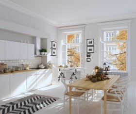 White simple Nordic kitchen Stock Photo 02