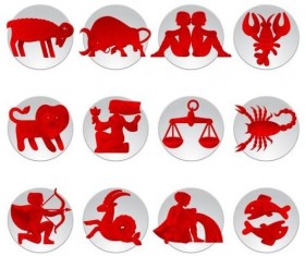 White with red zodiac icons set