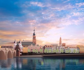 abstract sunrise background with panorama vector