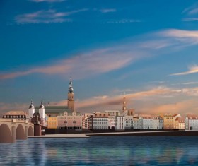 background with panorama of Heidelberg and clouds 01