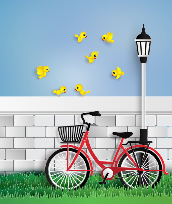 byicycle with bird vector material