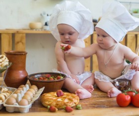 cook costume Baby and strawberries