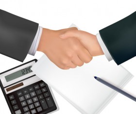 handshake and calculator business template vector