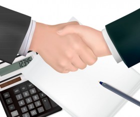 handshake and office paper business template vector