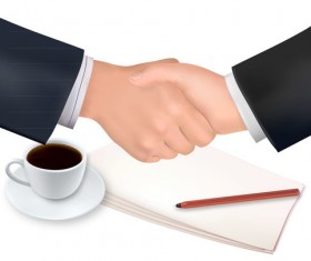 handshake and papers with coffee business vector 01