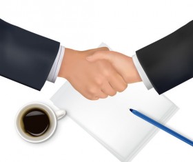 handshake and papers with coffee business vector 02