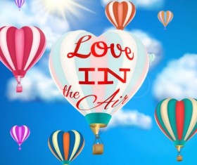hot air balloon with love and sky background vector 01