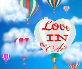 hot air balloon with love and sky background vector 02