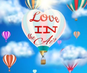 hot air balloon with love and sky background vector 03