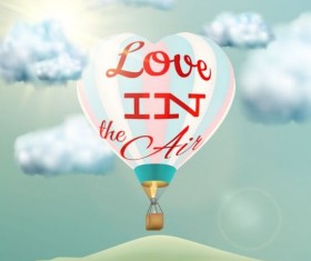 hot air balloon with love and sky background vector 04