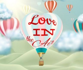 hot air balloon with love and sky background vector 05