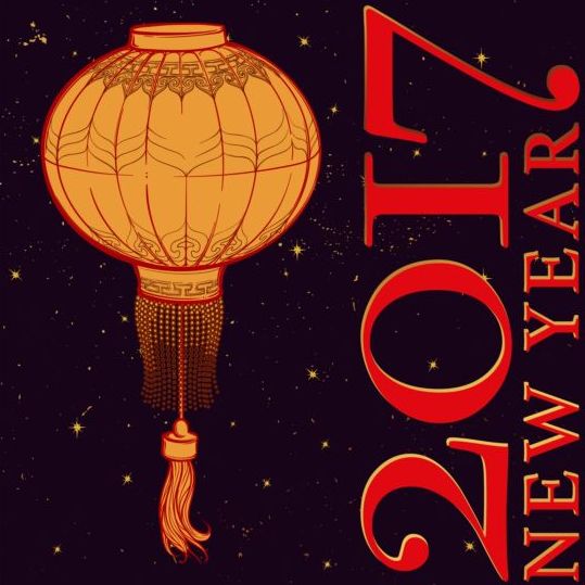 lantern with 2017 New Year background vector