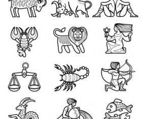 zodiac outlines icons set