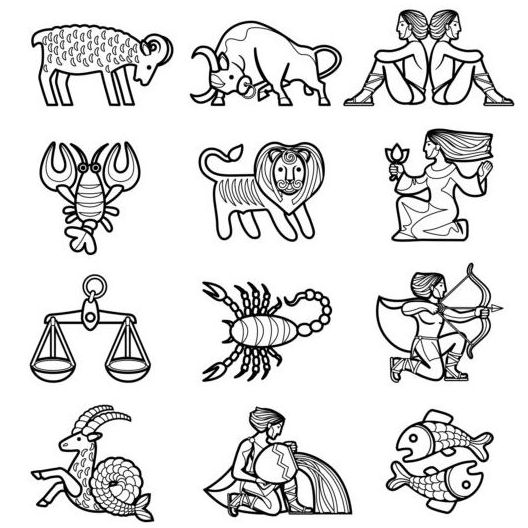 zodiac outlines icons set
