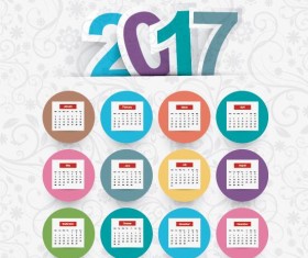 2017 calendar template with floral background vector