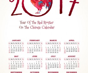 Calendar rooster 2017 vector template 01