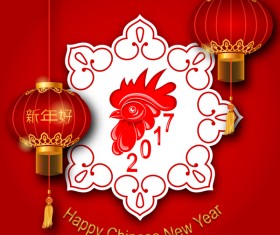 2017 chinese new year of rooster red styles vector 01