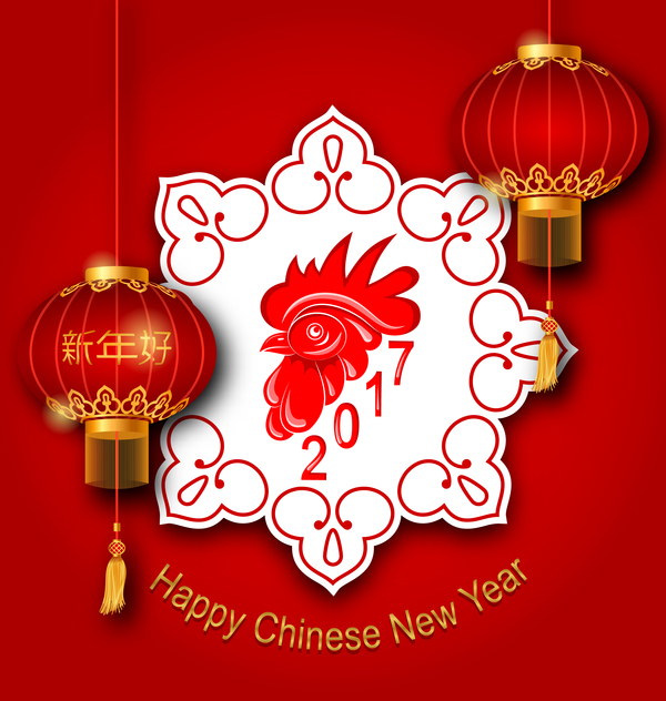 2017 chinese new year of rooster red styles vector 01