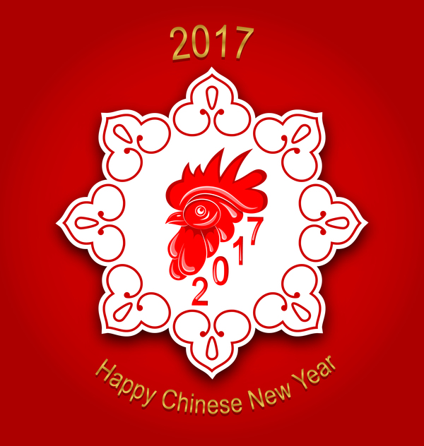 2017 chinese new year of rooster red styles vector 02