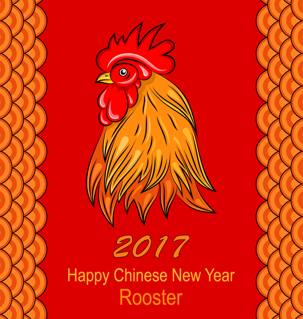 2017 chinese new year of rooster red styles vector 03