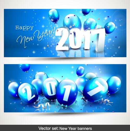 2017 new year banner with blue balloons vector