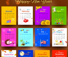 2017 new year calendar colored vector