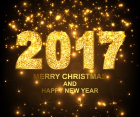 2017 new year with christmas background and golden star vector