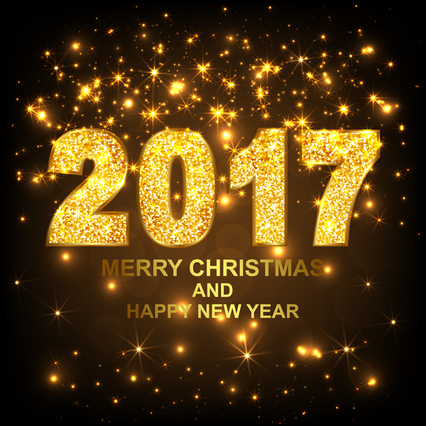 2017 new year with christmas background and golden star vector
