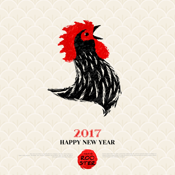 Chinese New Year 2017 with Rooster and red background vector 03