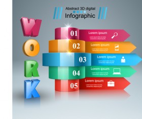 3d work five box infographic vector 02
