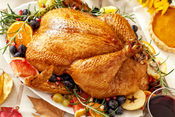 A delicious roast turkey on the Thanksgiving table Stock Photo