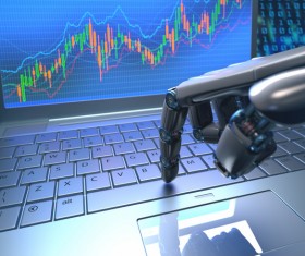 A manipulator that operates a computer Stock Photo