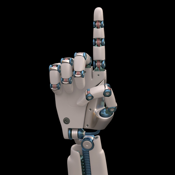 A robot hand that erected a finger Stock Photo