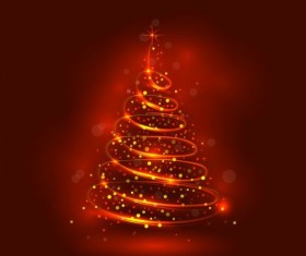 Abstract christmas tree with red shiny background vector