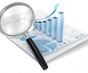 Abstract financial document with magnifying glass