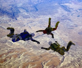 Air parachute jumpers Stock Photo