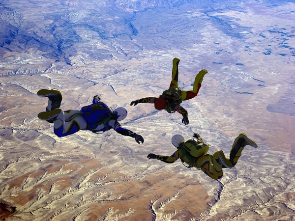 Air parachute jumpers Stock Photo