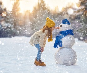 And snow children close interaction with children Stock Photo
