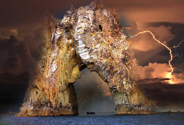 Arches Lightning Natural landscape Stock Photo