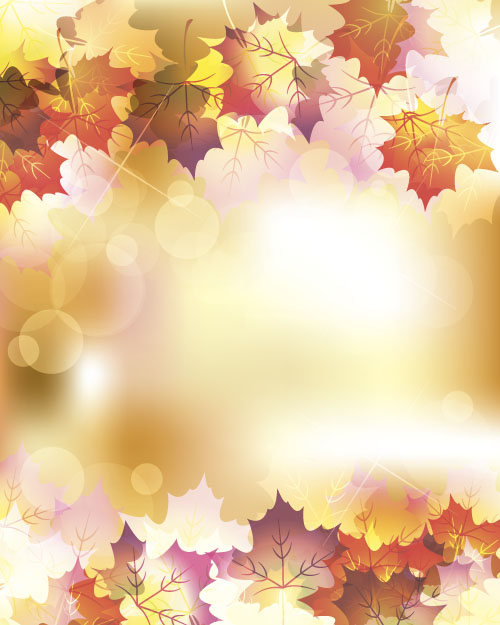 Autumn leaves with bokeh shiny background vector 05