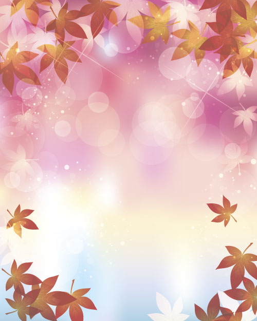 Autumn leaves with bokeh shiny background vector 06