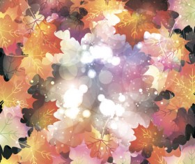 Autumn leaves with bokeh shiny background vector 07