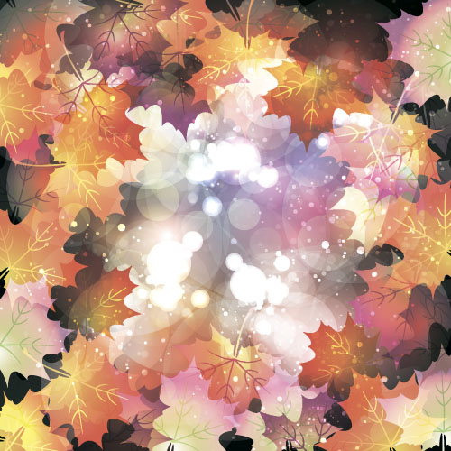 Autumn leaves with bokeh shiny background vector 07
