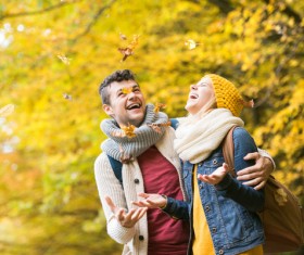 Autumn young couple outing Stock Photo