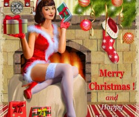 Beautiful christmas girl with gift vector