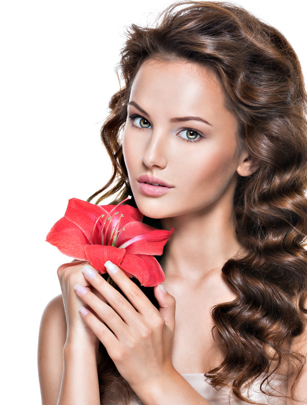 Beautiful young woman with a flower HD picture 04