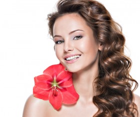 Beautiful young woman with a flower HD picture 05
