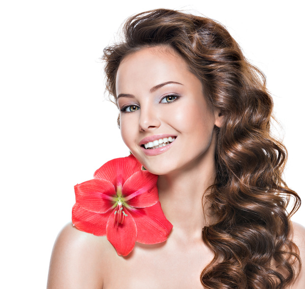 Beautiful young woman with a flower HD picture 05