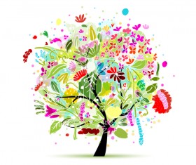Beautifule floral tree vector material 01