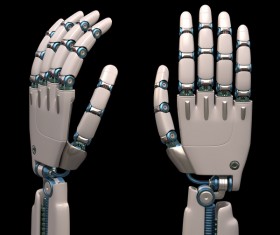 Bend and upright Robot hand Stock Photo